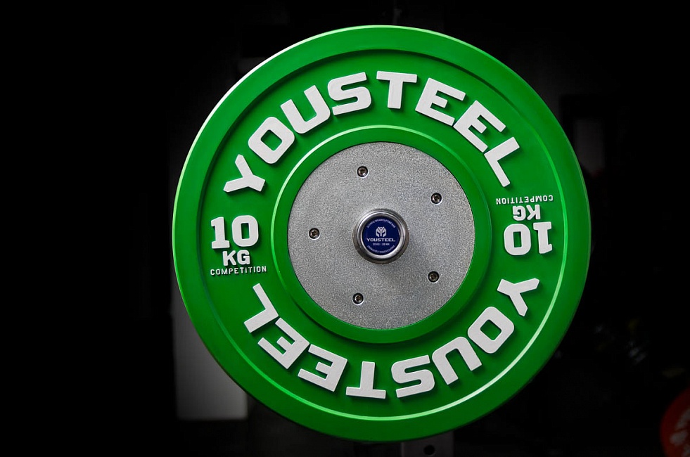 Диск 10кг каучуковый соревновательный YouSteel зеленый 981_650