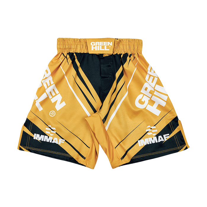 Шорты Green Hill MMA SHORT IMMAF approved MMI-4022, черно-золотой 700_700